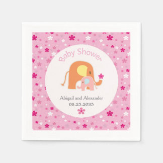 Mom and Pink Elephant Baby Shower Napkin