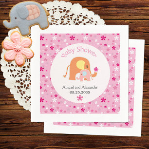 Mom and Pink Elephant Baby Shower Napkin