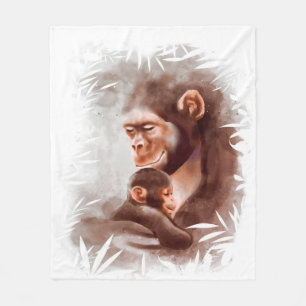 Mom And Son Monkey Paint, Monkey Family Birthday Fleece Blanket