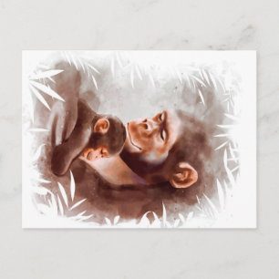 Mom And Son Monkey Paint, Monkey Family Birthday Postcard