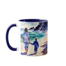 Mom and Son Walking at the Beach Mug