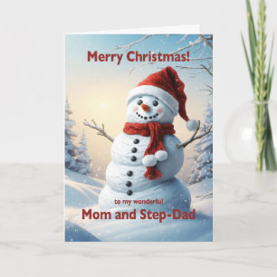 Mom and Step Dad Christmas Snowman Holiday Card