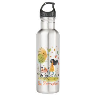 Mom and Twins on Stroller Stainless Steel Water Bottle