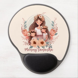 Mom and Two Daughters in Floral Frame Gel Mouse Pad