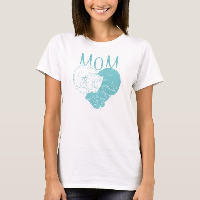 Mom and Two Heart Cats T-Shirt (Front)