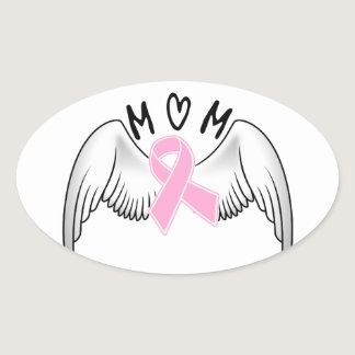 Mom Angel Wings Breast Cancer Awareness Oval Sticker