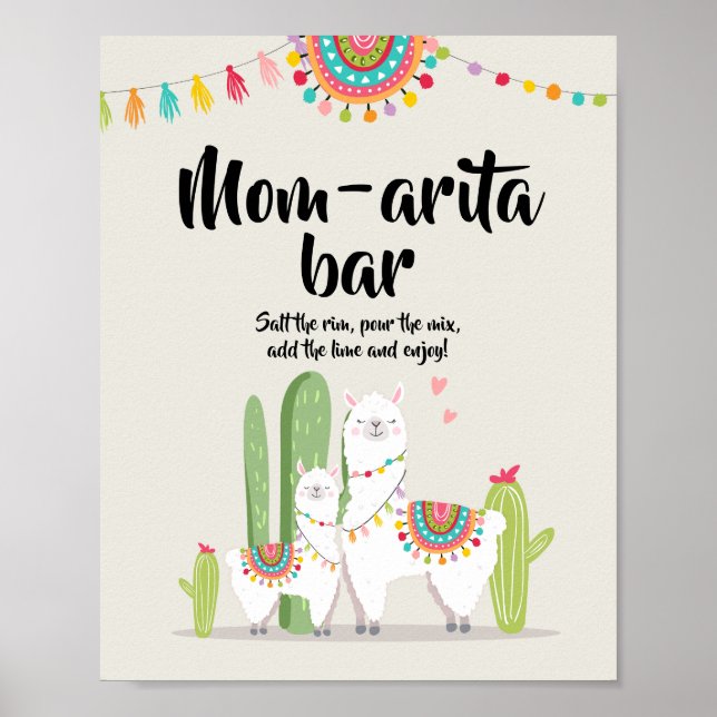 Mom-arita Margarita Bar Fiesta Llama Shower Sign (Front)