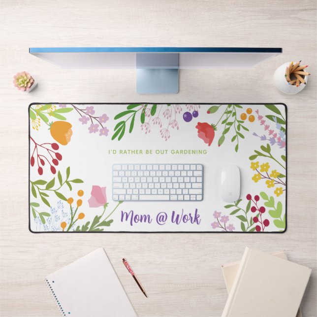 Mom At Work Modern Floral Personalized Desk Mat (Office 1)