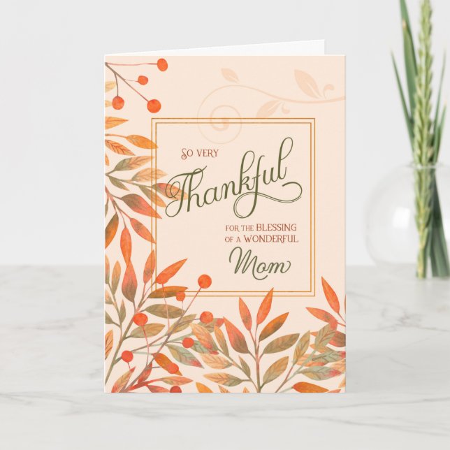 Mom Autumn Harvest Leaves for Thanksgiving Holiday Card (Front)