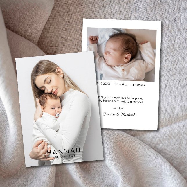 Mom & Bab Photo Baby Stats Birth Announcement Card (Creator Uploaded)