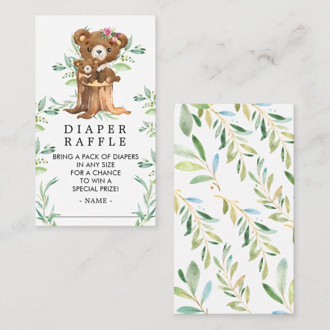 Mom & Baby Bear Baby Shower Diaper Raffle Ticket Enclosure Card (Front/Back)
