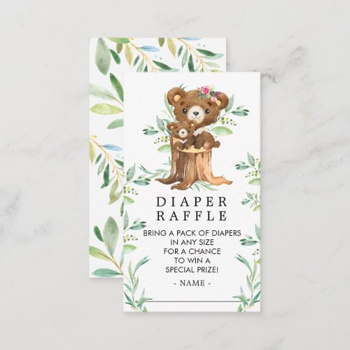 Mom  Baby Bear Baby Shower Diaper Raffle Ticket Enclosure Card