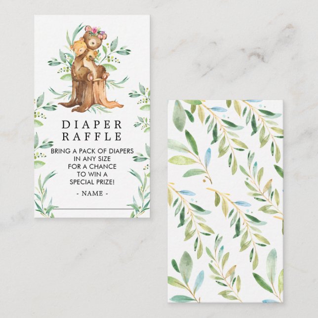 Mom & Baby Bear Baby Shower Diaper Raffle Ticket Enclosure Card (Front/Back)