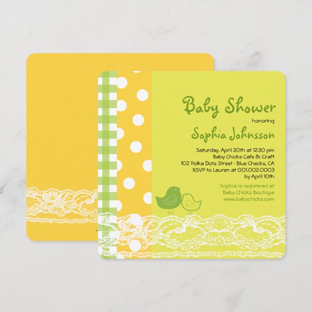 Mom & Baby Birds Lace Neutral Baby Shower Invite (Front/Back)