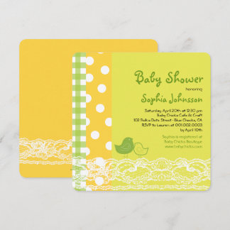 Mom & Baby Birds Lace Neutral Baby Shower Invite