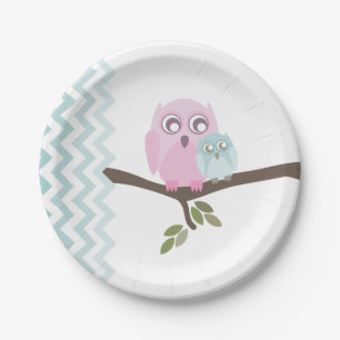 Mom + Baby Boy Owl Baby Shower Paper Plates