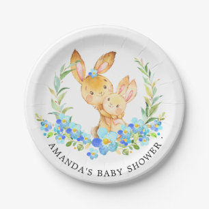 Mom & Baby Bunny Boys Baby Shower 7" Plate