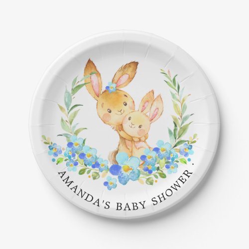 Mom  Baby Bunny Boys Baby Shower 7 Plate