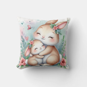 Mom & Baby Bunny Throw Pillow