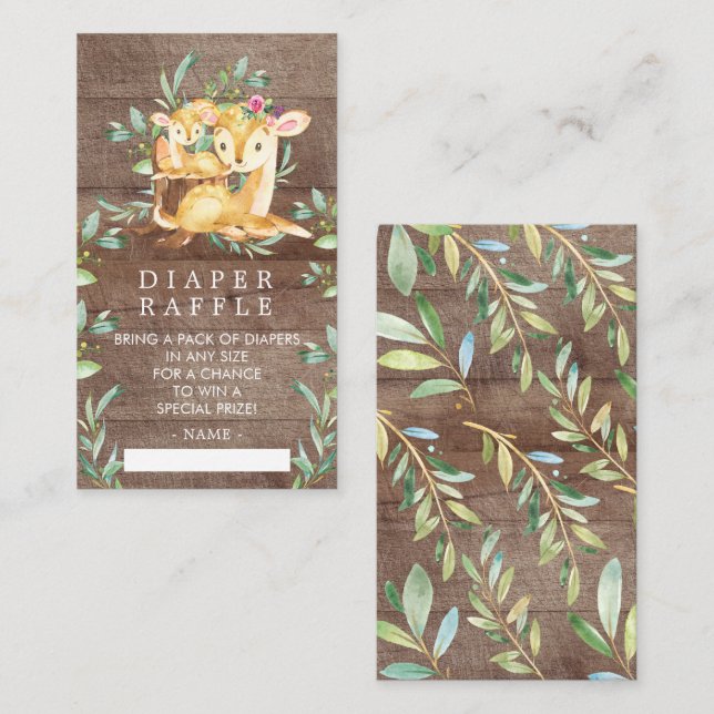 Mom & Baby Deer Baby Shower Diaper Raffle Ticket Enclosure Card (Front/Back)