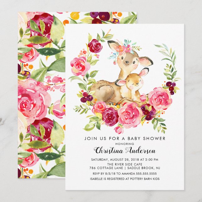 Mom & Baby Deer Baby Shower Invitation (Front/Back)