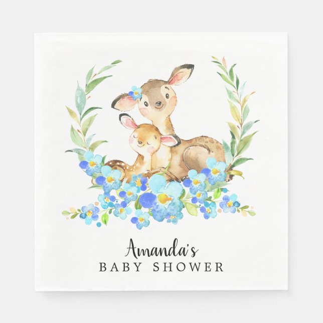Mom & Baby Deer Boys Shower Paper Napkins (Front)