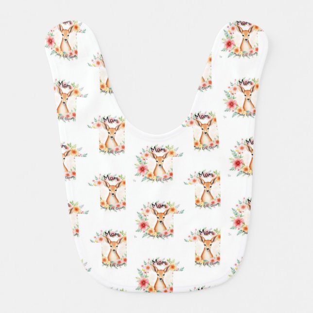 Mom & Baby Deer Floral Baby Bib (Front)