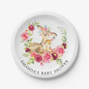 Mom & Baby Deer Girls Baby Shower 7" Plate