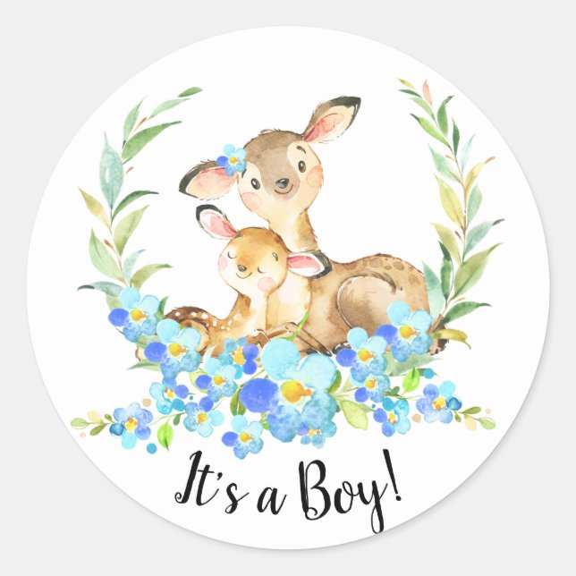 Mom & Baby Deer It' a BOY Favor Sticker (Front)