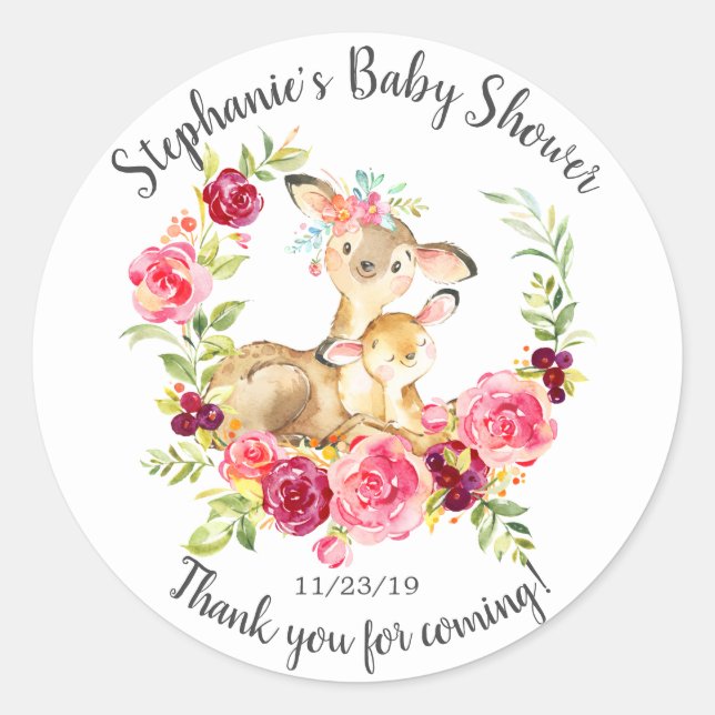 Mom & Baby Deer Shower Favor Sticker (Front)