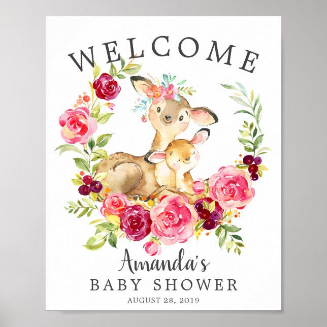 Mom & Baby Deer Welcome Baby Shower Poster (Front)