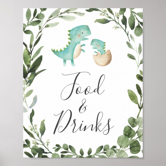Mom Baby Dinosaur Baby Shower Food and Drinks Sign (Front)