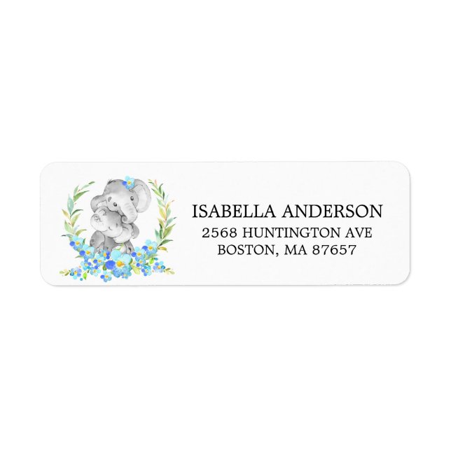 Mom & Baby Elephant Baby Shower Address Label (Front)