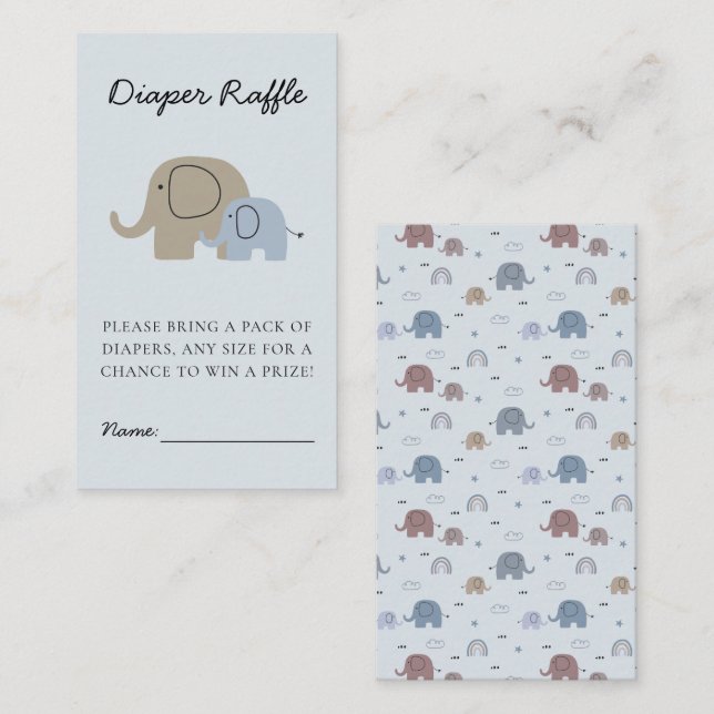 Mom Baby Elephant Baby Shower Diaper Raffle Ticket Enclosure Card (Front/Back)