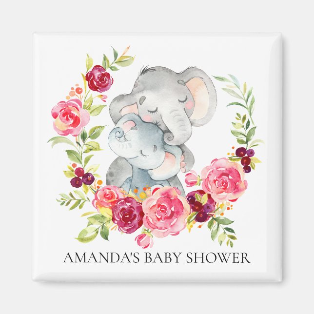 Mom & Baby Elephant Baby Shower Favor Magnet (Front)