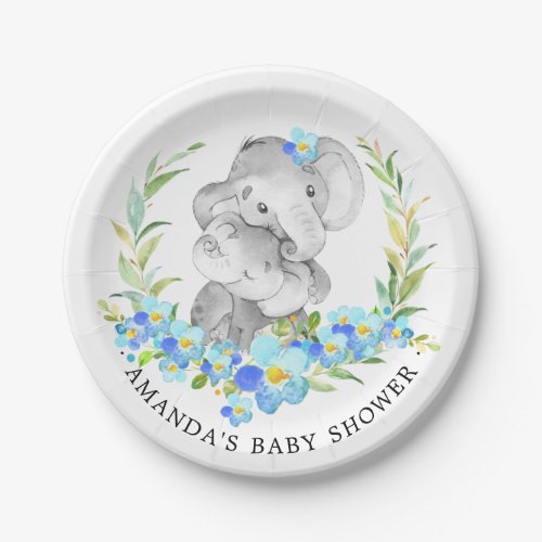 Mom  Baby Elephant Boys Baby Shower 7 Plate