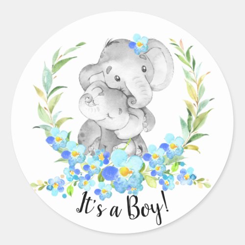 Mom  Baby Elephant It a BOY Favor Sticker
