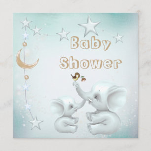 Mom & Baby Elephant, Moon & Stars Baby Shower Invitation