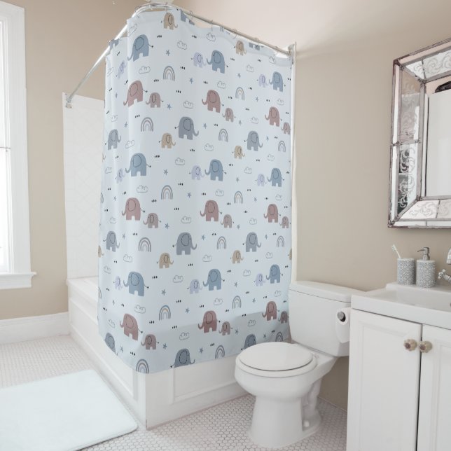 Mom & Baby Elephant Pattern Shower Curtain (In Situ)