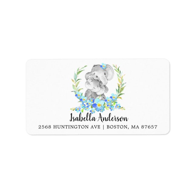 Mom & Baby Elephant Shower Address Label (Front)
