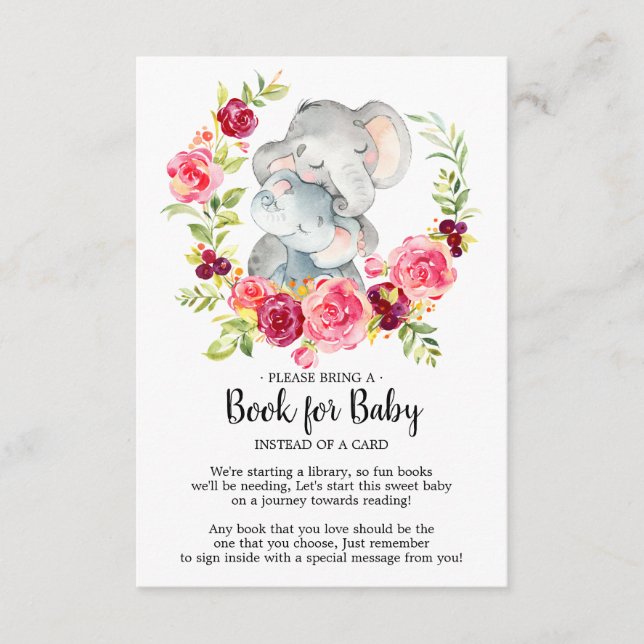 Mom & Baby Elephant Shower Book for Baby Card (Front)