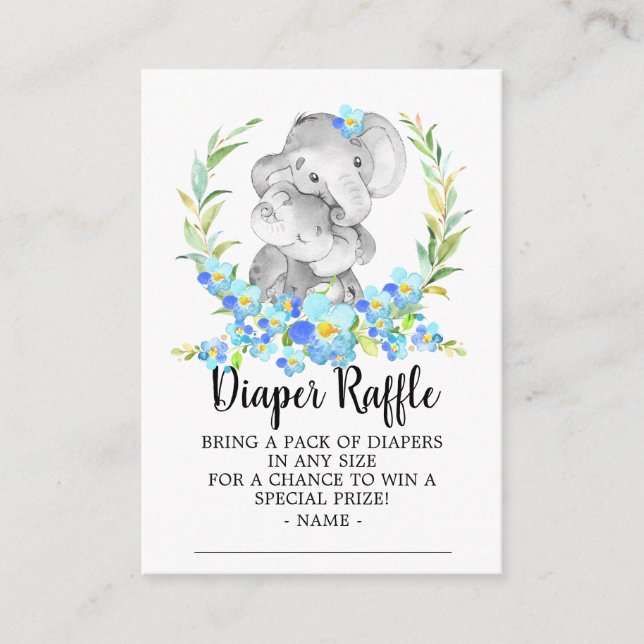 Mom & Baby Elephant Shower Diaper Raffle Ticket Enclosure Card (Front)