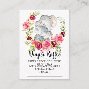 Mom & Baby Elephant Shower Diaper Raffle Ticket Enclosure Card