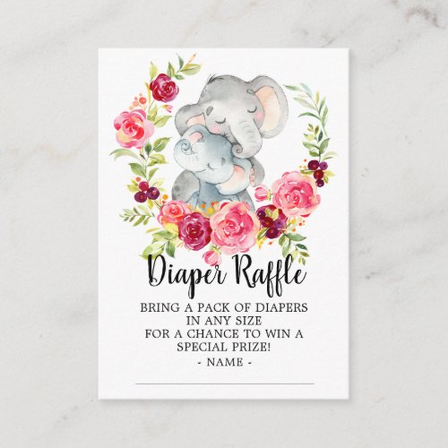 Mom  Baby Elephant Shower Diaper Raffle Ticket Enclosure Card