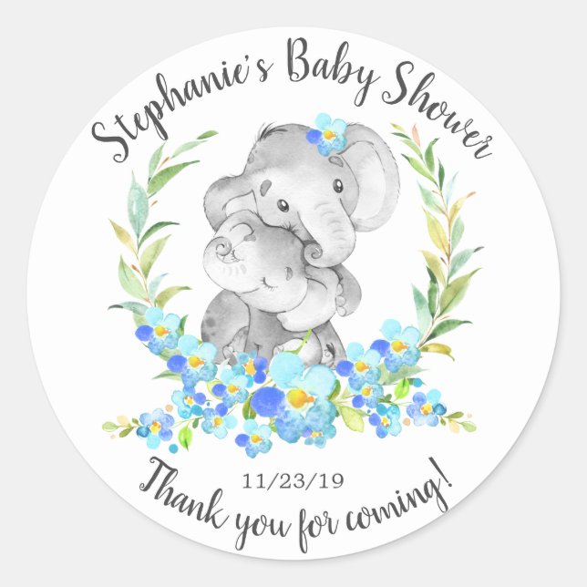 Mom & Baby Elephant  Shower Favor Sticker (Front)