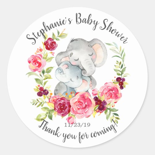 Mom  Baby Elephant  Shower Favor Sticker