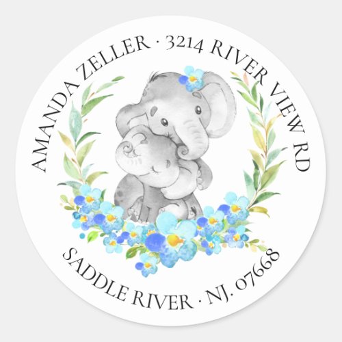 Mom  Baby Elephant Shower Return Address Label