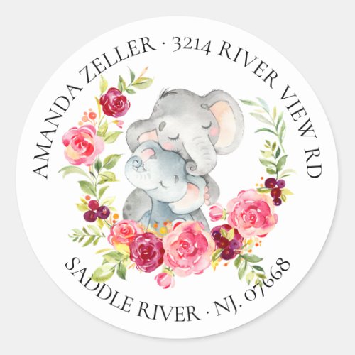 Mom  Baby Elephant Shower Return Address Label