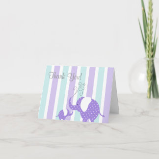 Mom & Baby Elephant Thank You Card- Aqua & Purple