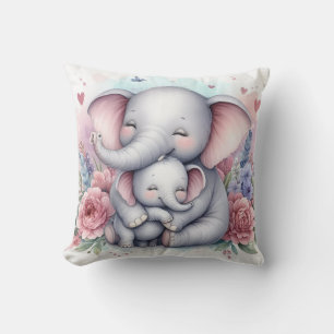 Mom & Baby Elephant Throw Pillow